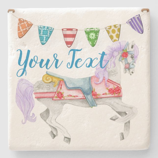 Carousel Horse Custom Template Stone Coaster (Front)