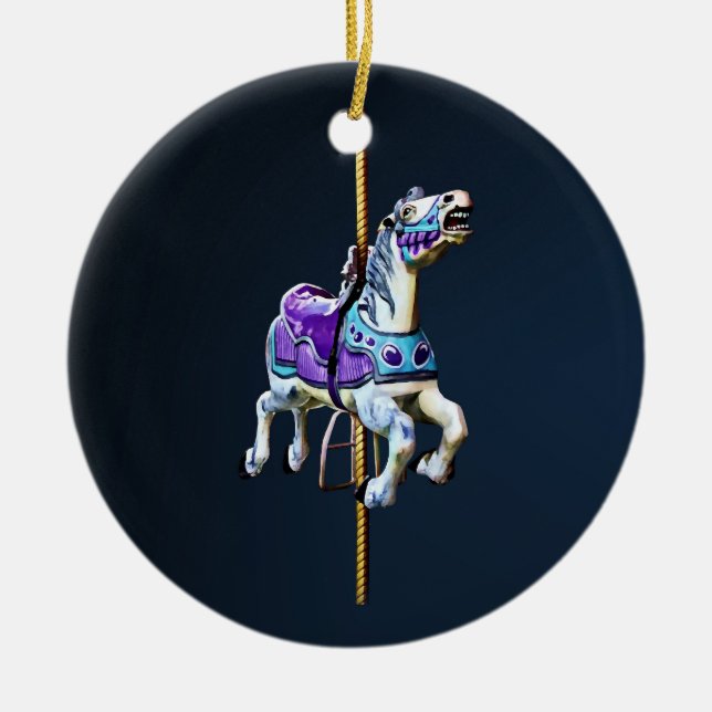 Carousel Horse Dressed in Lavender and Blue Ceramic Ornament (Front)