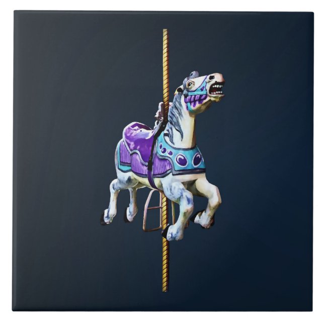 Carousel Horse Dressed in Lavender and Blue Ceramic Tile (Front)