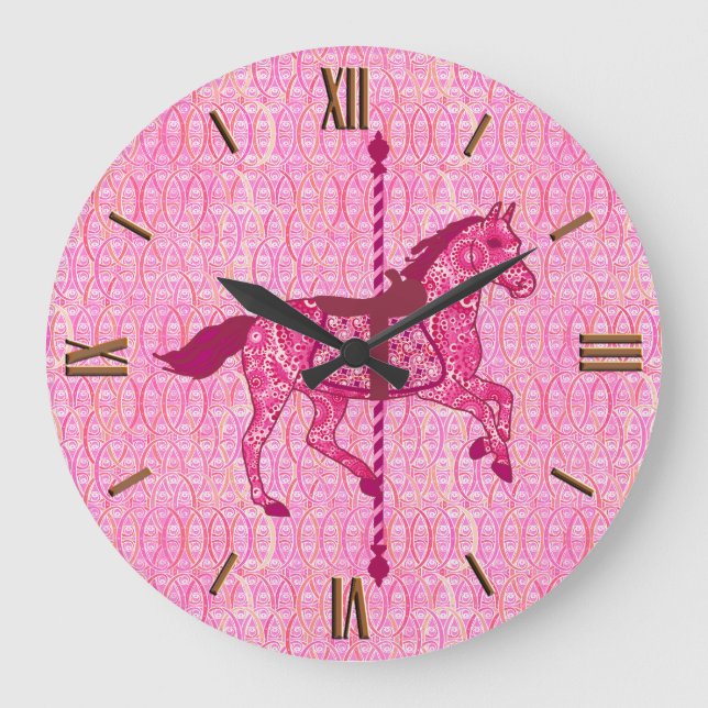 Carousel Horse - Fuchsia Pink Large Clock (Front)