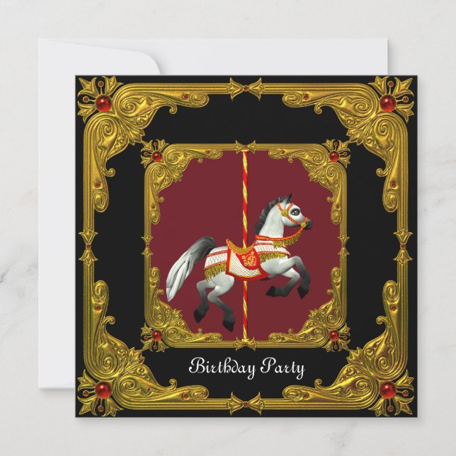 Carousel Horse Gold Red Black Regal Birthday Party Invitation (Front)