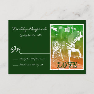 Carousel Horse Hunter Green Wedding RSVP Cards
