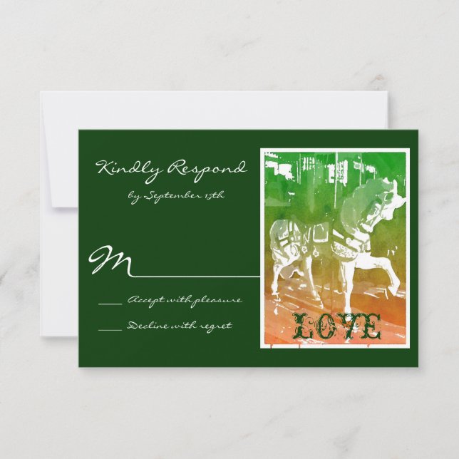 Carousel Horse Hunter Green Wedding RSVP Cards (Front)