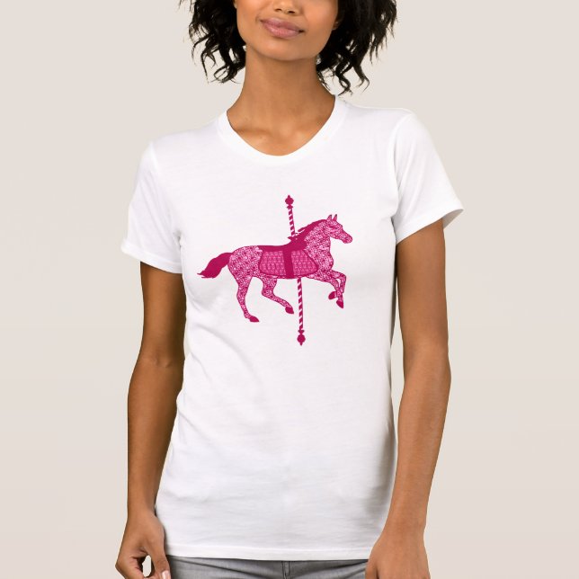 Carousel Horse in Fuchsia Pink and  Burgundy T-Shirt (Front)