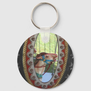 Carousel Horse In Mirror Black White Key Ring