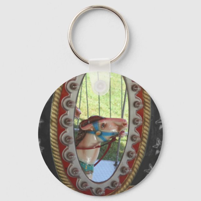 Carousel Horse In Mirror Black White Key Ring (Front)
