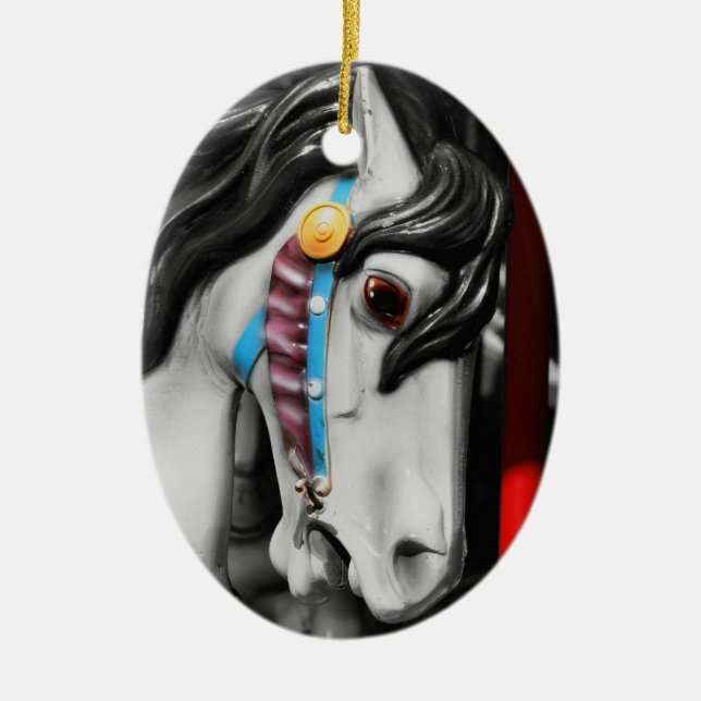 Carousel Horse On Black And White Ornament (Front)