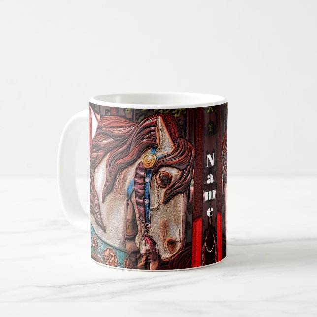 Carousel Horse Pencil Art Personalised Coffee Mug (Front Left)