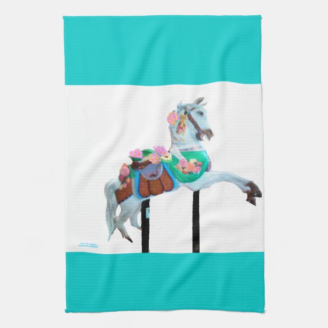 "CAROUSEL HORSE PERSONALIZED TOWEL" TEA TOWEL (Vertical)