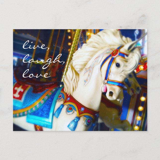 Carousel Horse Photo Live Laugh Love Script Bold Postcard (Front)