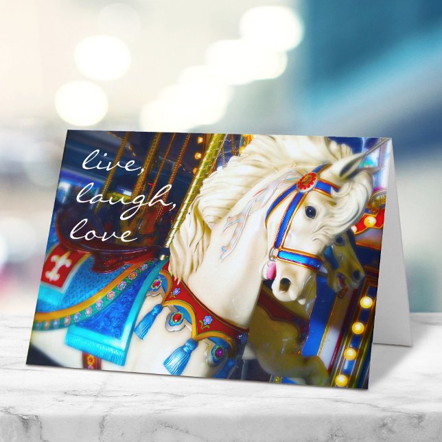 Carousel Horse Photography Live Laugh Love Script Card (Creator Uploaded)