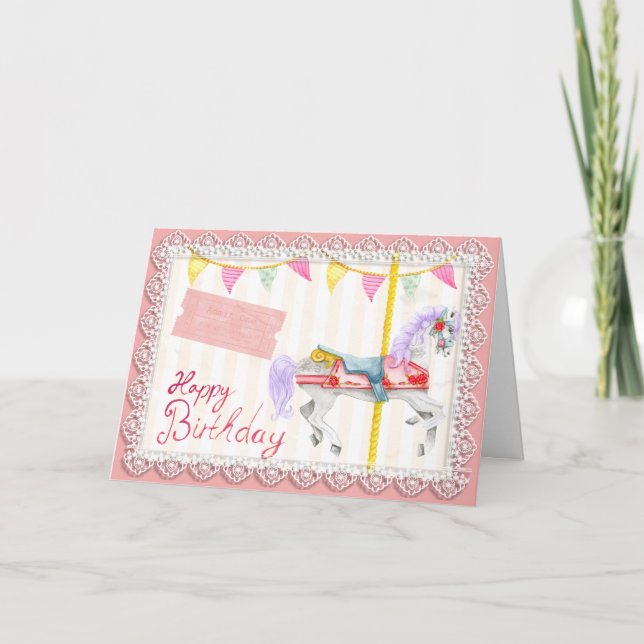 Carousel Horse (Pink) Birthday Card (Front)