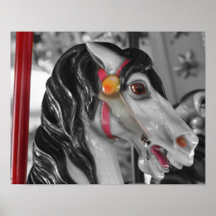 Carousel Horse Prancer Partial Colour Poster