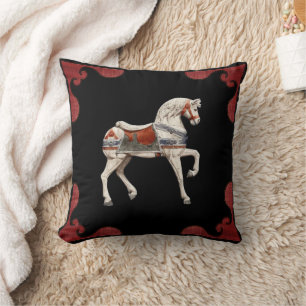 Carousel Horse Red Scalloped Border Cushion