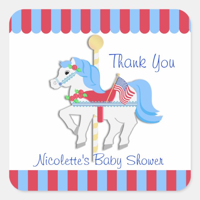 Carousel Horse Thank You Square Sticker (Front)