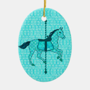 Carousel Horse - Turquoise and Aqua Ceramic Ornament