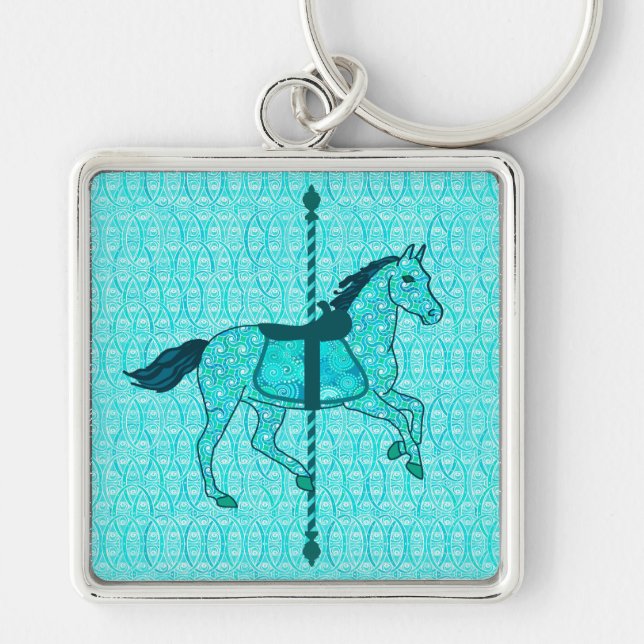 Carousel Horse - Turquoise and Aqua Key Ring (Front)