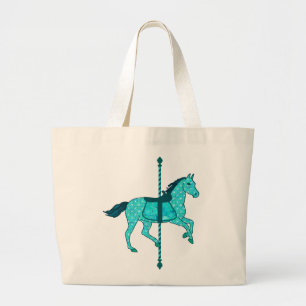Carousel Horse - Turquoise and Aqua Large Tote Bag