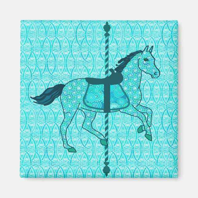 Carousel Horse - Turquoise and Aqua Magnet (Front)