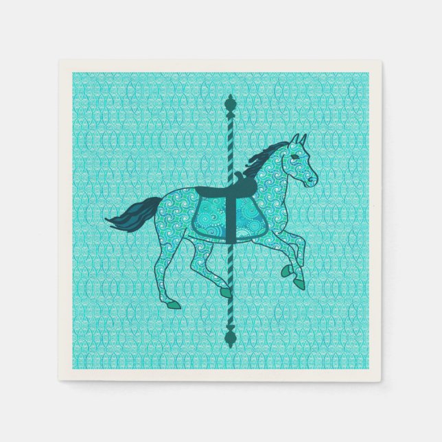Carousel Horse - Turquoise and Aqua Napkin (Front)