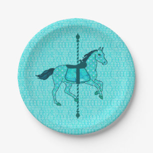Carousel Horse - Turquoise and Aqua Paper Plate