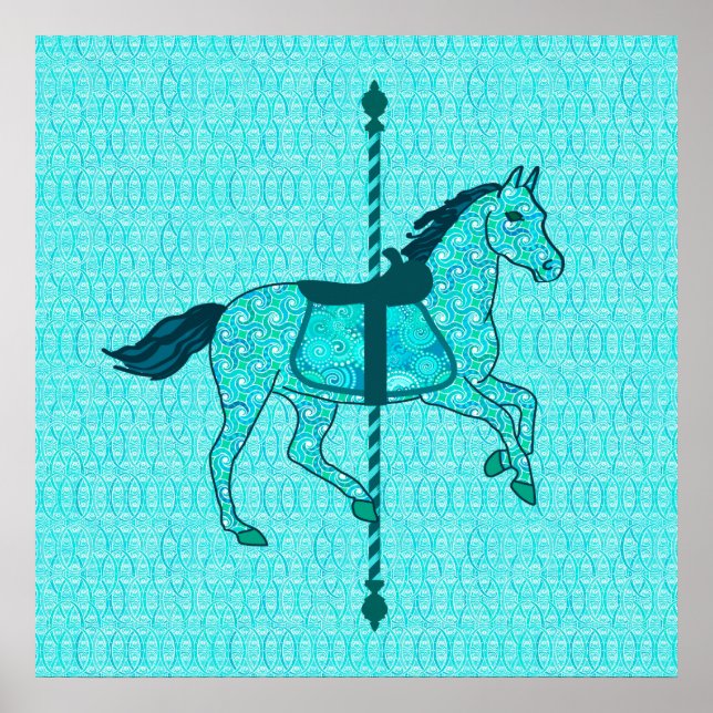 Carousel Horse - Turquoise and Aqua Poster (Front)