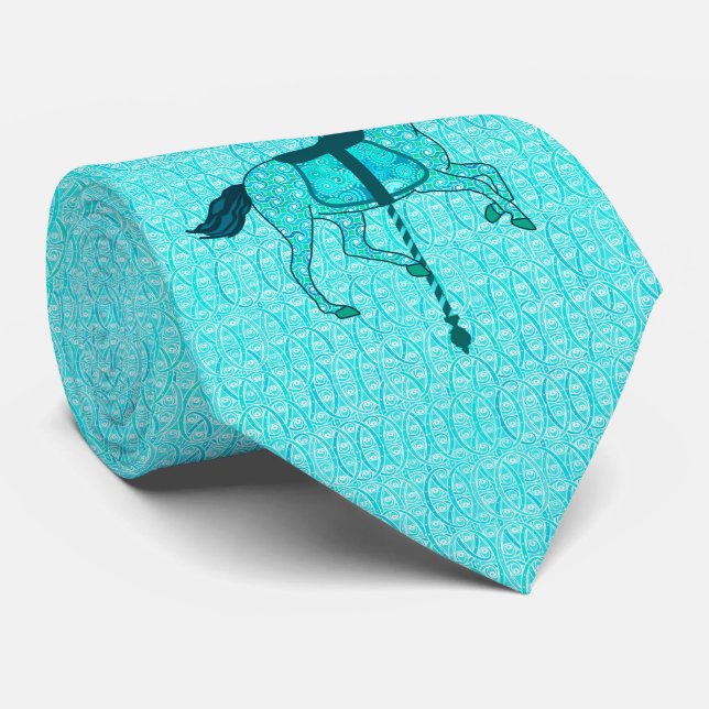 Carousel Horse - Turquoise and Aqua Tie (Rolled)