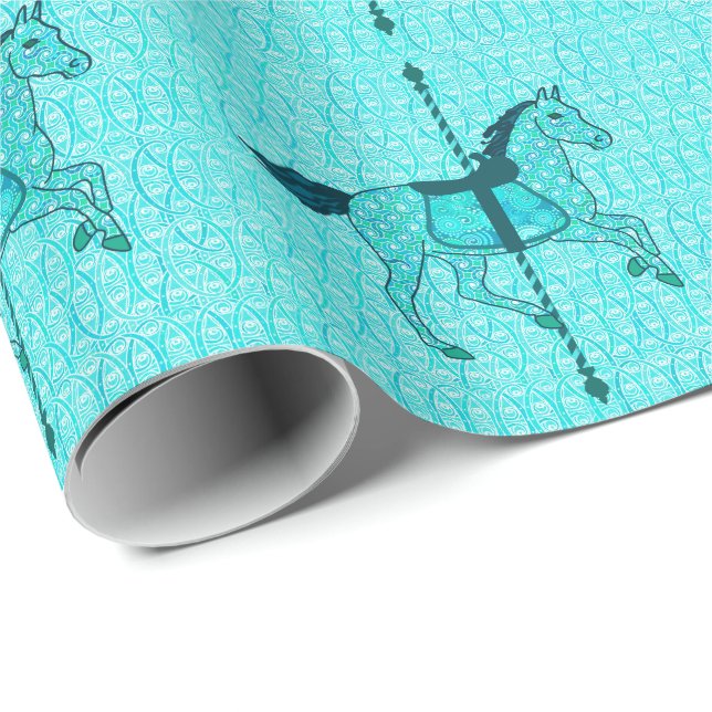 Carousel Horse - Turquoise and Aqua Wrapping Paper (Roll Corner)