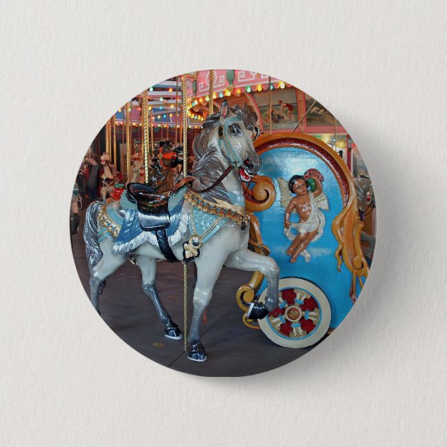 Carousel Horse with Cherub! 6 Cm Round Badge (Front)