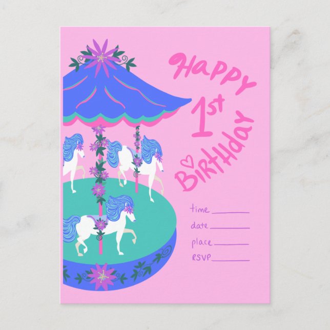 Carousel Horses 1st birthday Postcard (Front)