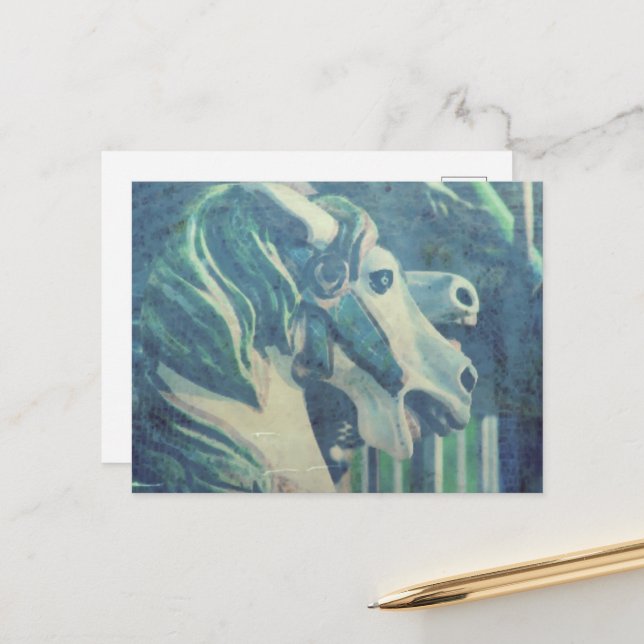Carousel Horses Flashback to Summer Days Postcard (Front/Back In Situ)