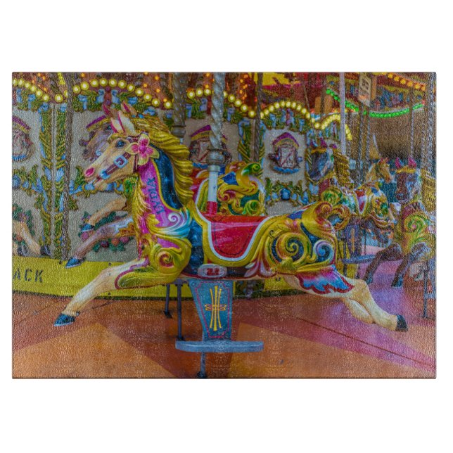 Carousel horses glass cutting board (Front)