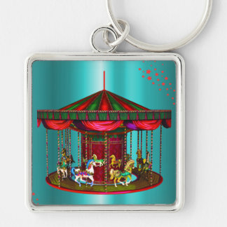 Carousel Horses on Blue Key Ring