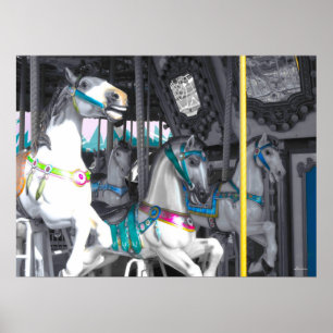 Carousel Horses with a hint of colour Poster