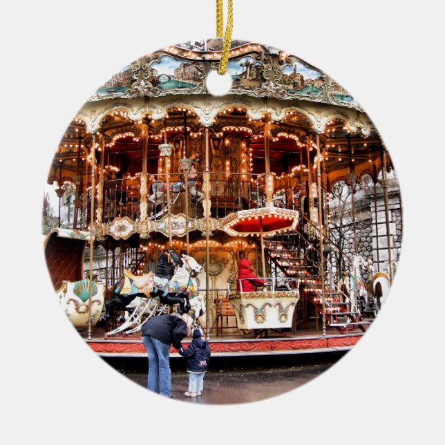 Carousel in Montmartre Ceramic Tree Decoration (Front)