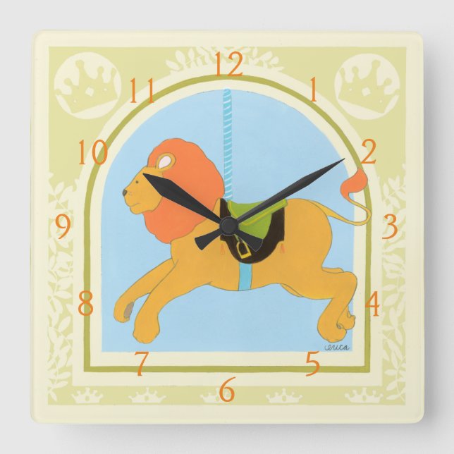Carousel Lion by June Erica Vess Square Wall Clock (Front)