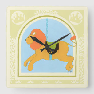 Carousel Lion by June Erica Vess Square Wall Clock