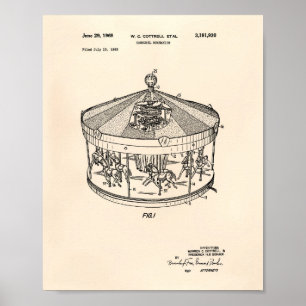 Carousel Mechanism 1965 Patent Art Old Peper Poster