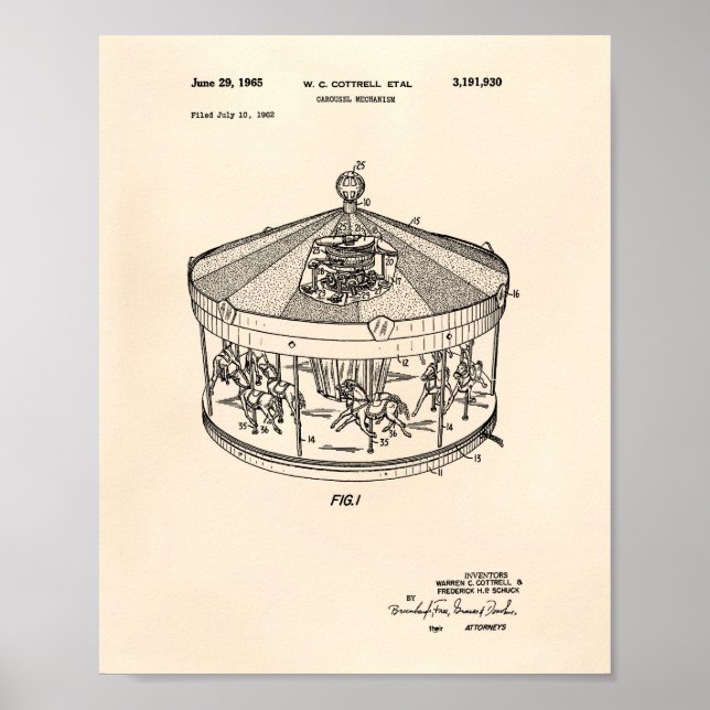 Carousel Mechanism 1965 Patent Art Old Peper Poster (Front)