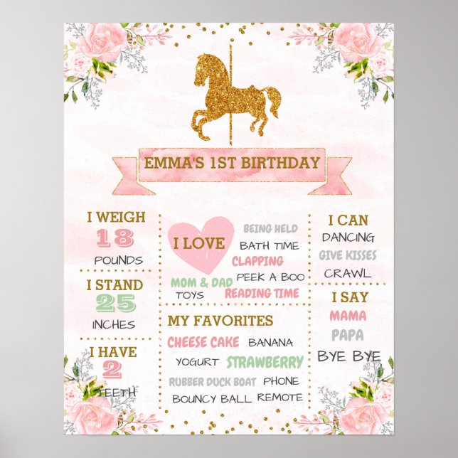 Carousel milestone birthday printable poster (Front)