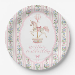 Carousel Pink First Birthday Paper Plate