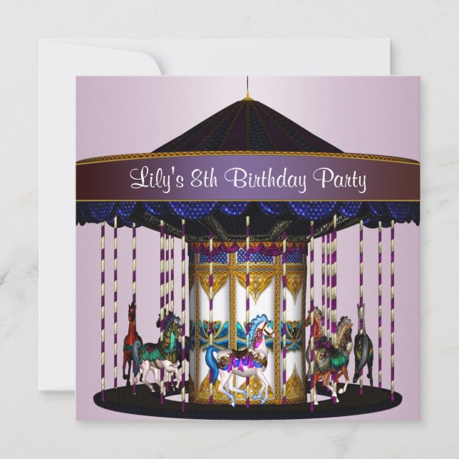 Carousel Ponies 8th Birthday Party Invitation 8th (Front)