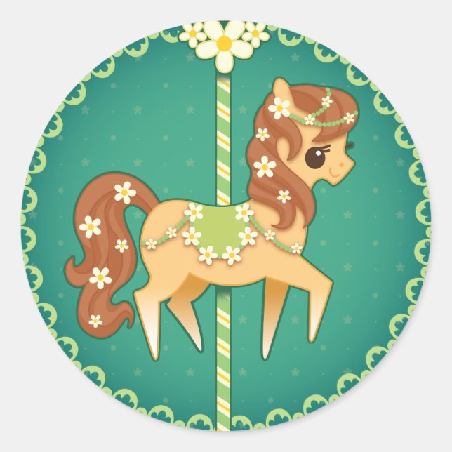 Carousel Pony – Daisy Flower Classic Round Sticker (Front)