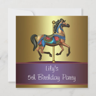 Carousel Pony Girls 5th Birthday Party Invitation