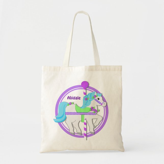Carousel Pony Purple with Roses Tote Bag (Front)