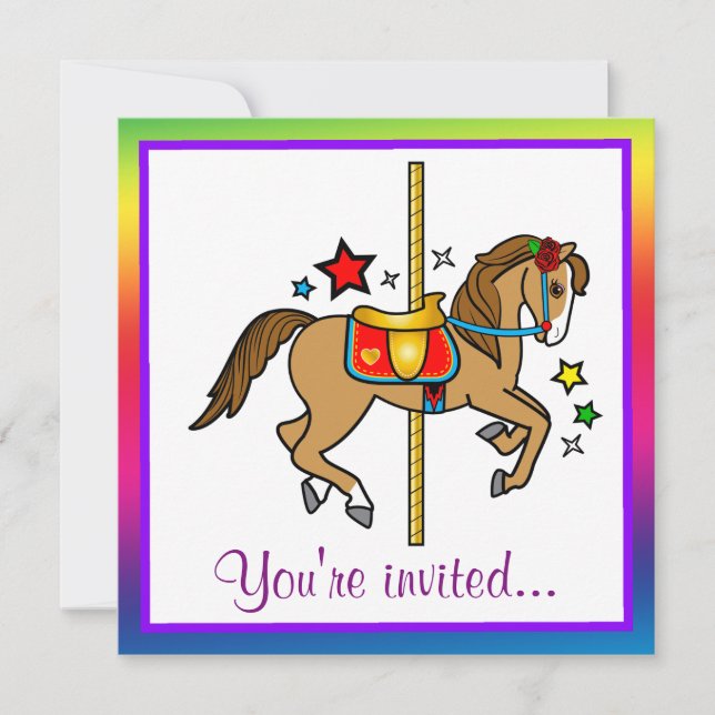 Carousel Pony with Stars Birthday Invite (Front)