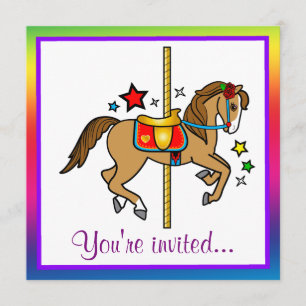 Carousel Pony with Stars Birthday Invite