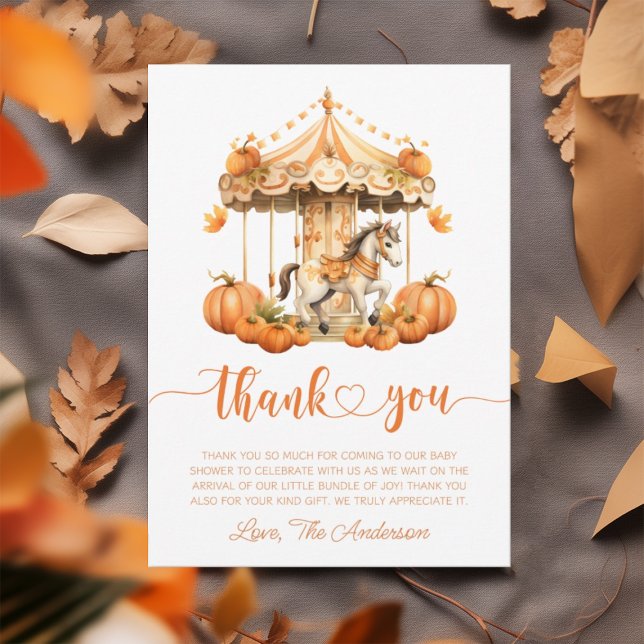 Carousel Rustic Fall little pumpkin is on the way Thank You Card (Creator Uploaded)
