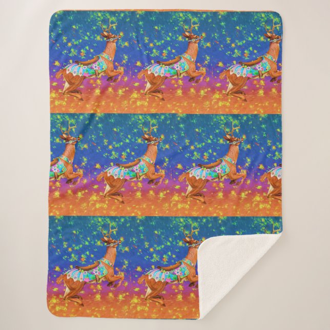 Carousel Stag Sherpa Blanket (Front)