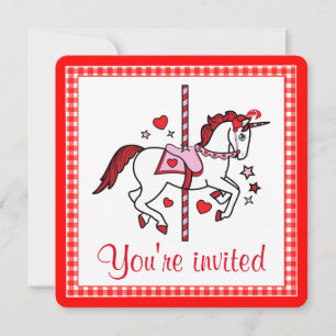 Carousel Unicorn Valentine's Day Party Invitation